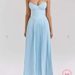 House of CB Strapless Pleated Maxi Dress in Light Blue